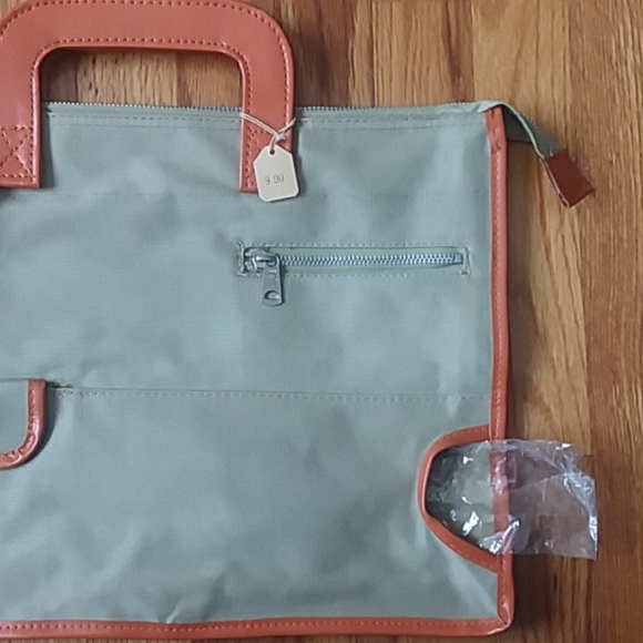 Vintage 1970s Beige Utility Multi Pocket Canvas Briefcase with Orange Trim NWT - Picture 5 of 16